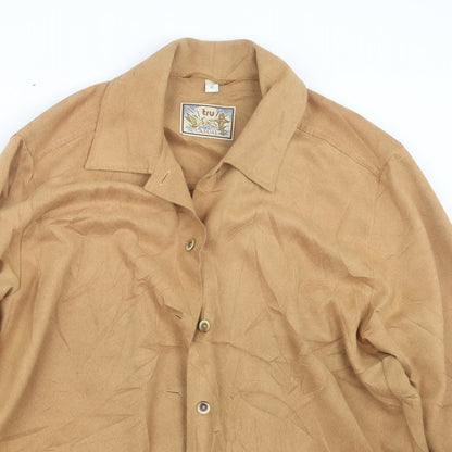 Mens UK Size S Tru Casual Beige  Button-Up Long Sleeve Casual Shirt