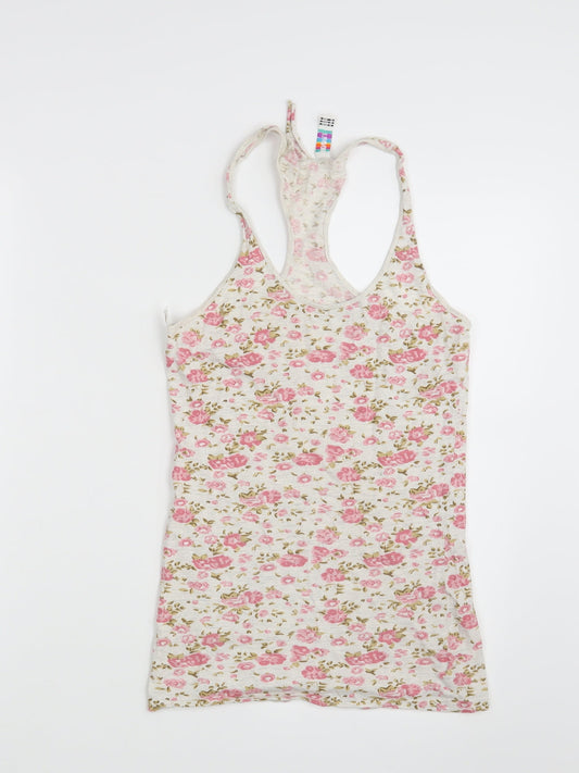 Denim Co. Womens White Floral  Basic Tank Size 10