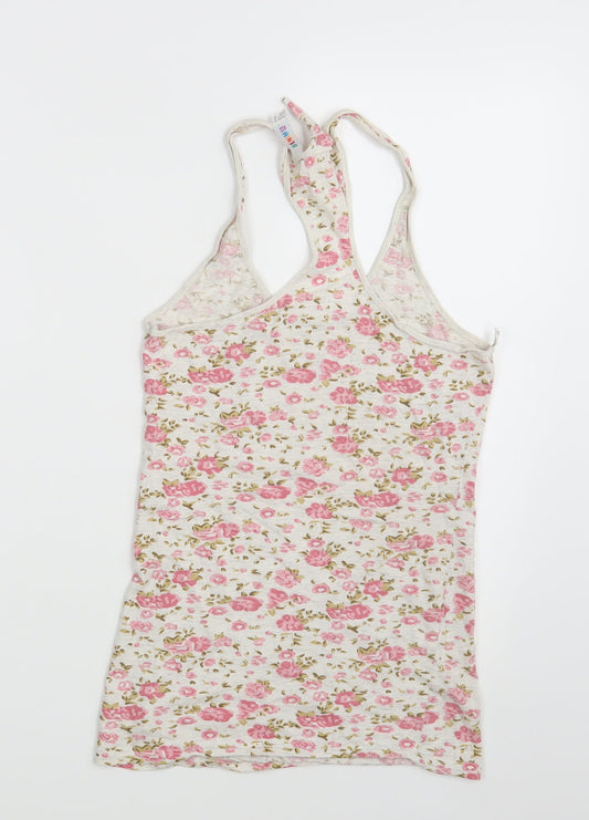 Denim Co. Womens White Floral  Basic Tank Size 10