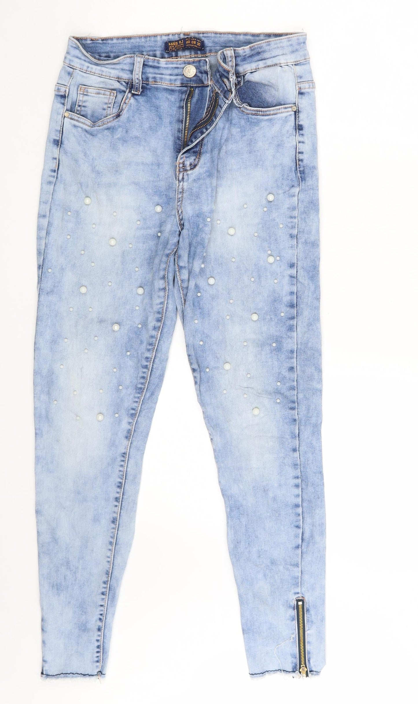 Miss DJ Womens Blue Polka Dot Denim Skinny Jeans Size 12 L27 in