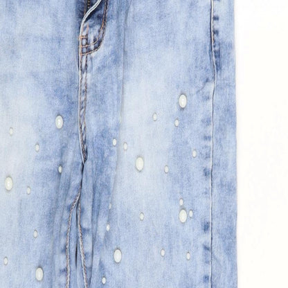 Miss DJ Womens Blue Polka Dot Denim Skinny Jeans Size 12 L27 in