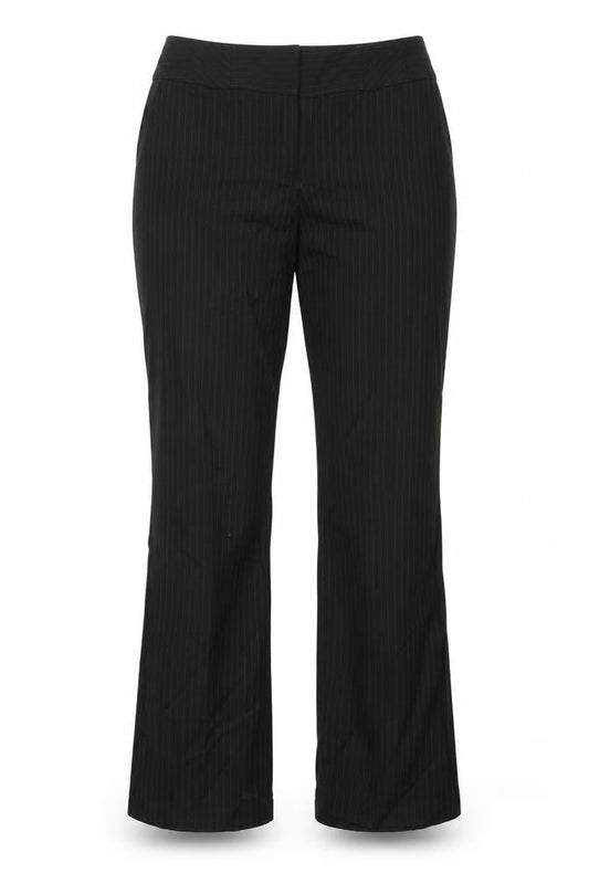 Front view of Evie Collection women’s black striped dress pants trousers, size UK 12, 30-inch leg