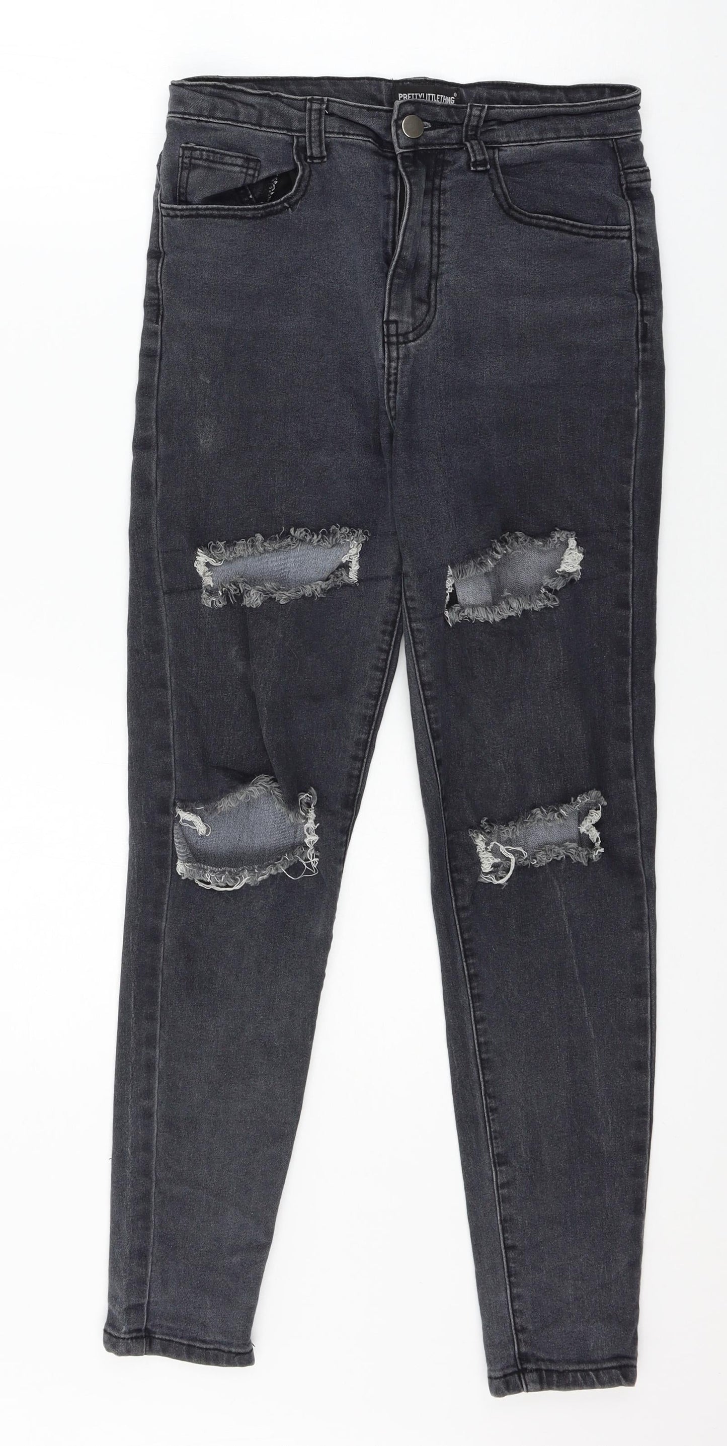 PRETTYLITTLETHING Womens Grey  Denim Skinny Jeans Size 8 L26 in