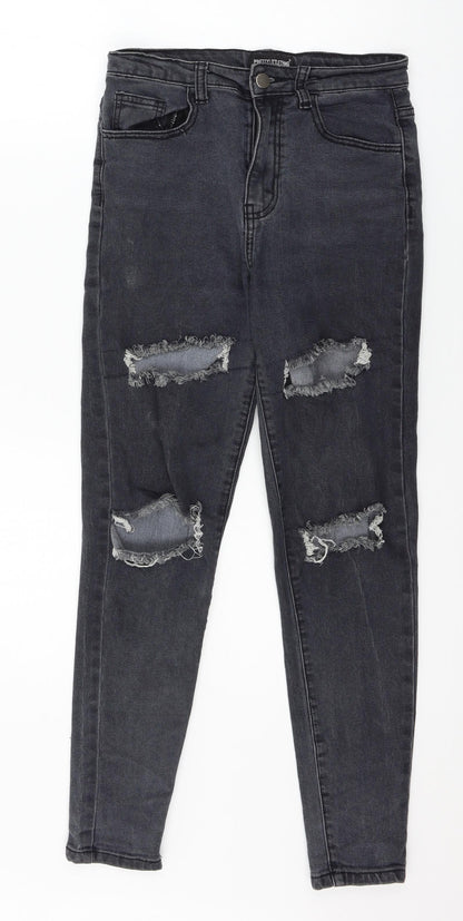 PRETTYLITTLETHING Womens Grey  Denim Skinny Jeans Size 8 L26 in