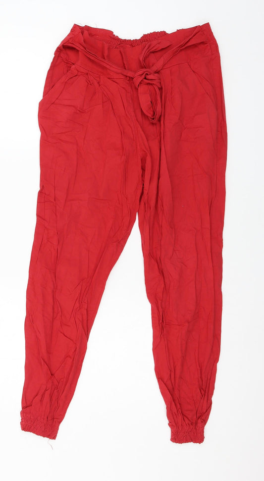 Womens UK Size L Preworn Regular Fit  Red Trousers