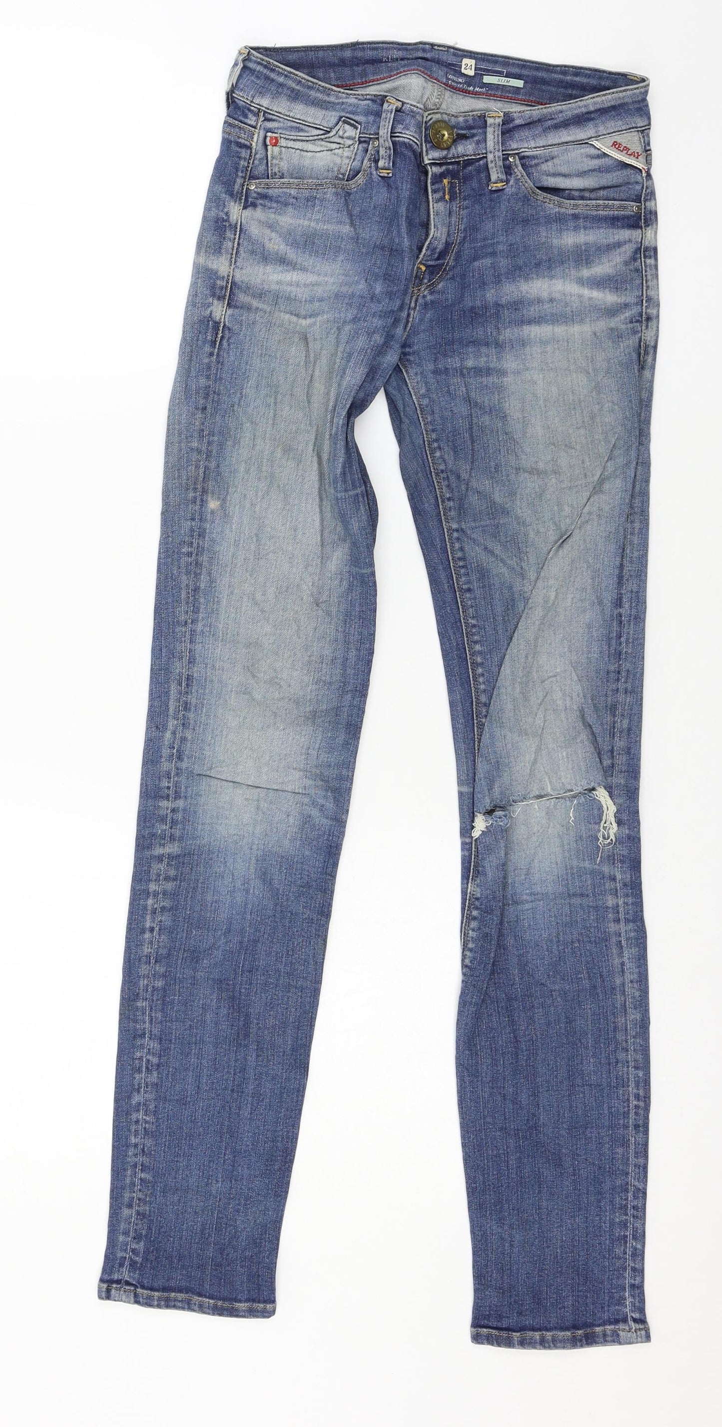 Replay Womens Blue  Denim Straight Jeans Size 24 in L30 in