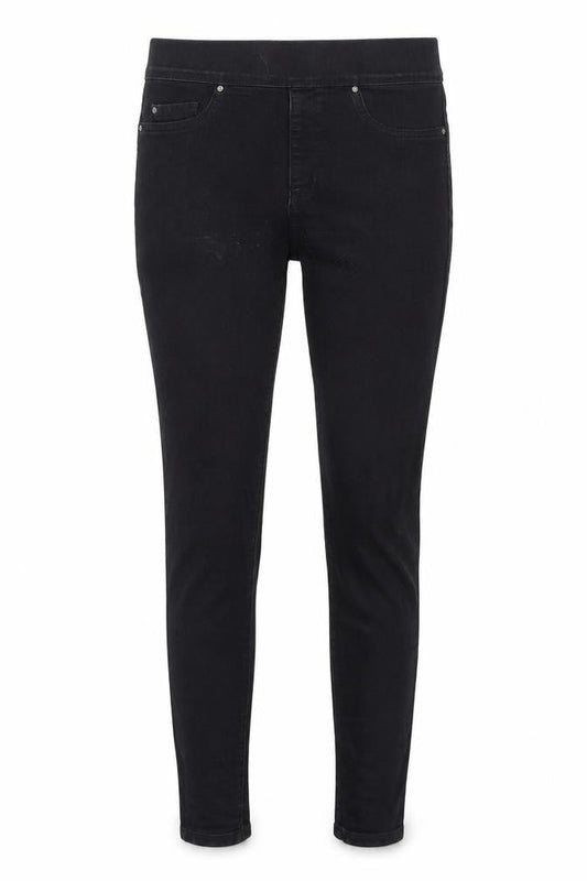 Front view of Denim & Co. women’s black denim jegging jeans, size UK 10, 28-inch leg