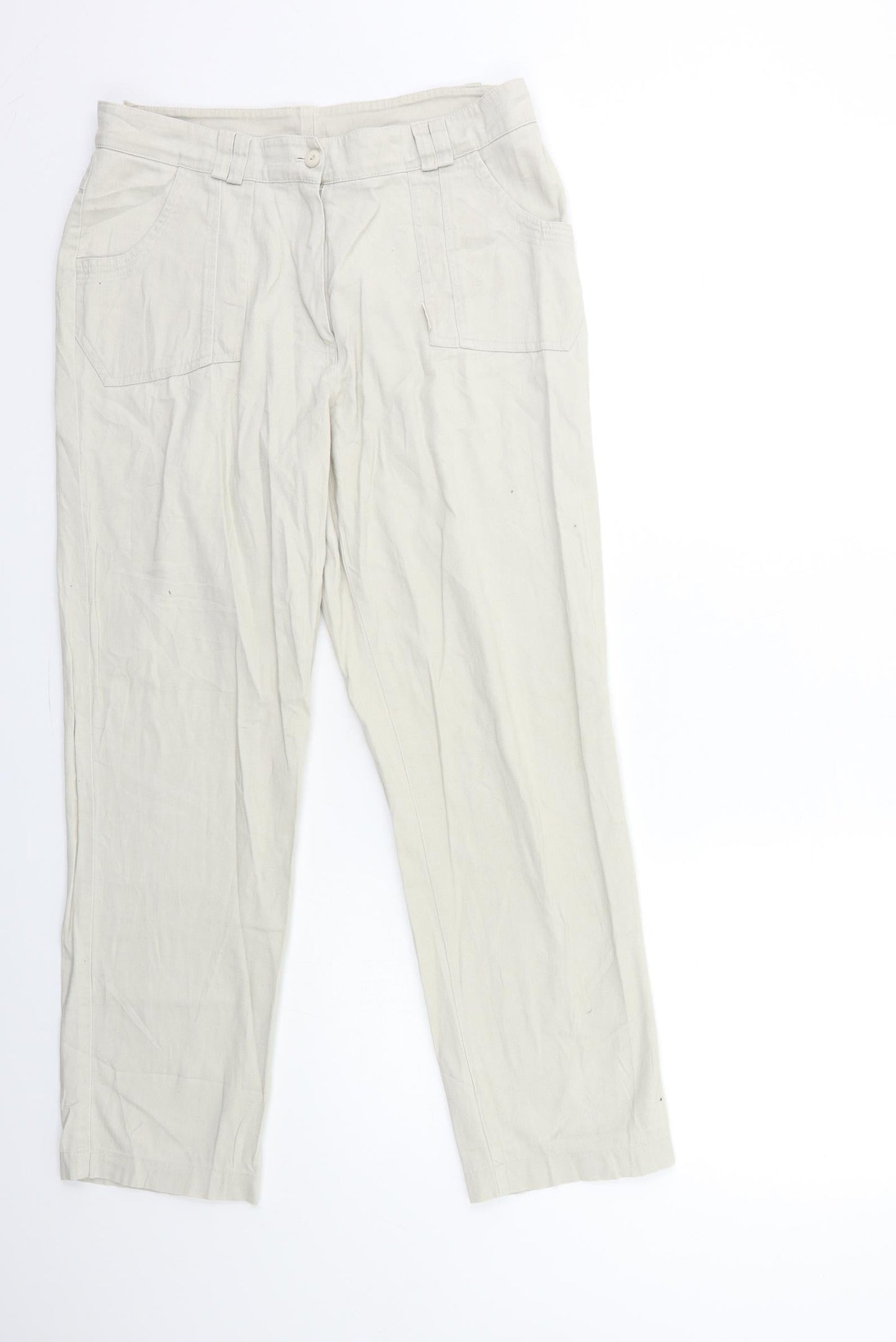 Womens UK Size 12 Preworn Regular Fit Straight Beige Jeans