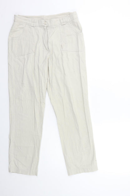 Womens UK Size 12 Preworn Regular Fit Straight Beige Jeans