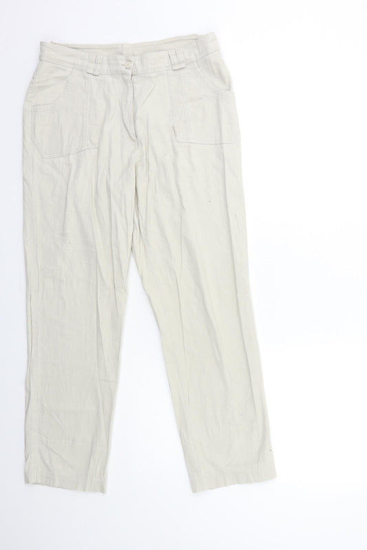 Womens UK Size 12 Preworn Regular Fit Straight Beige Jeans