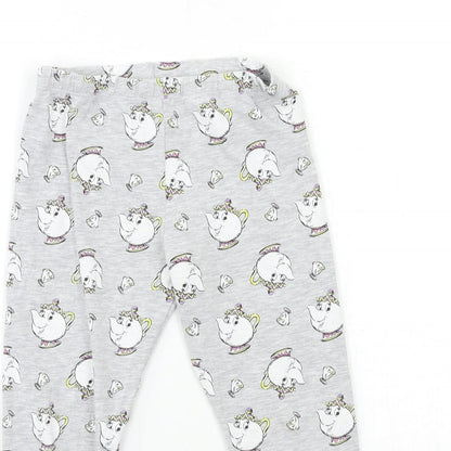 Disney Girls Grey Geometric  Top Lounge Pants Size 6 Years  - Beauty and the Beast