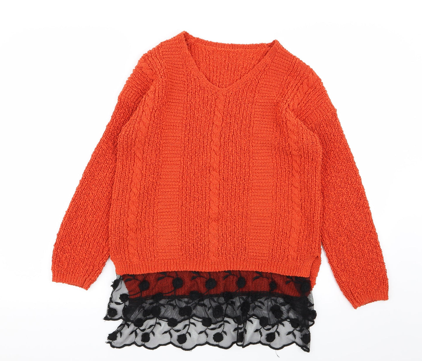 TU Womens Orange Floral  Pullover Jumper Size 8