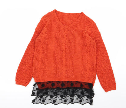 TU Womens Orange Floral  Pullover Jumper Size 8