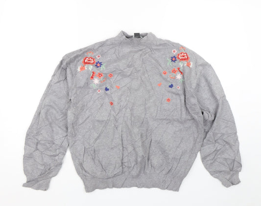 Primark Womens Grey Floral  Pullover Jumper Size L