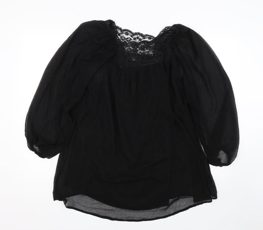 AX Womens Black Floral Lace Basic Blouse Size 12