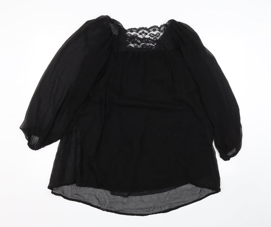 AX Womens Black Floral Lace Basic Blouse Size 12