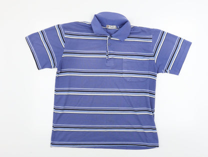 Ou Jian  Mens Blue Striped   Polo Size M