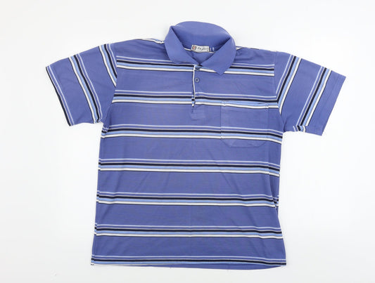 Ou Jian  Mens Blue Striped   Polo Size M