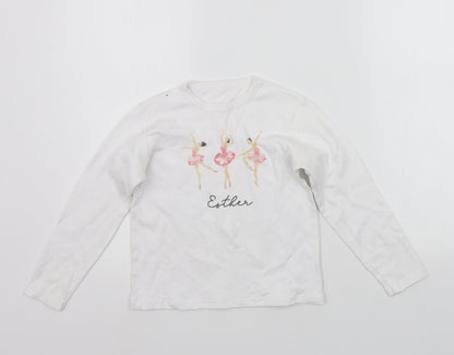 MINI ROYALS Girls White   Basic T-Shirt Size 7-8 Years  - print on front