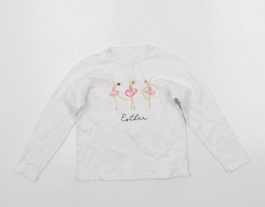 MINI ROYALS Girls White   Basic T-Shirt Size 7-8 Years  - print on front