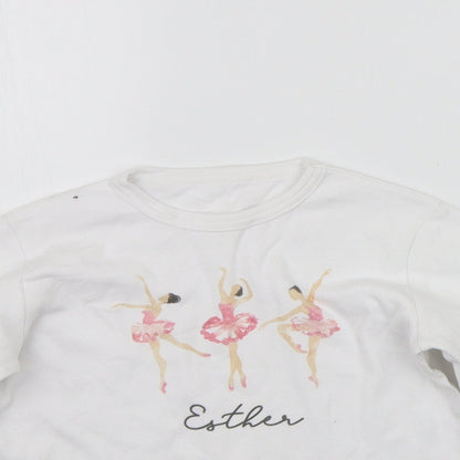 MINI ROYALS Girls White   Basic T-Shirt Size 7-8 Years  - print on front