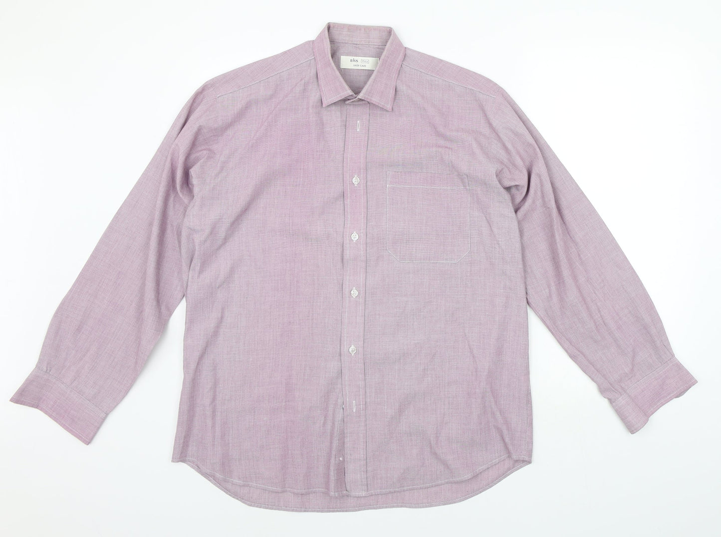 Mens UK Size 15.5 BHS Purple  Button-Up Long Sleeve Casual Shirt