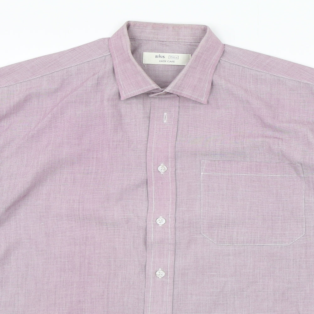 Mens UK Size 15.5 BHS Purple  Button-Up Long Sleeve Casual Shirt