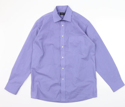 Mens UK Size 15.5 Double TWO Purple  Button-Up Long Sleeve Casual Shirt