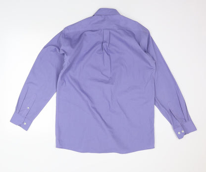 Mens UK Size 15.5 Double TWO Purple  Button-Up Long Sleeve Casual Shirt
