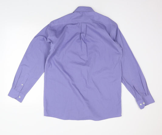 Mens UK Size 15.5 Double TWO Purple  Button-Up Long Sleeve Casual Shirt