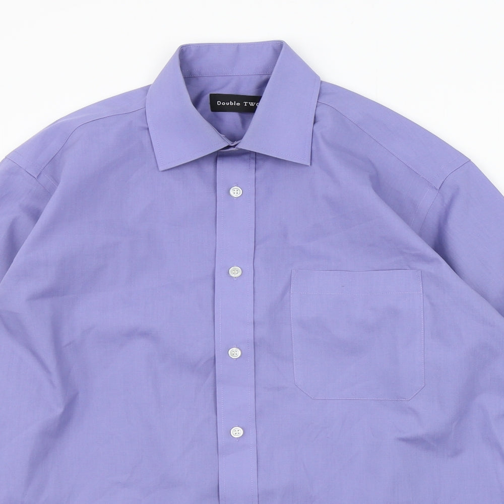 Mens UK Size 15.5 Double TWO Purple  Button-Up Long Sleeve Casual Shirt