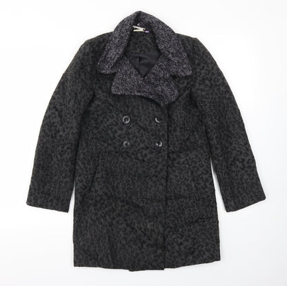 JHON LEWIS Girls Black Animal Print  Basic Coat Coat Size 11 Years