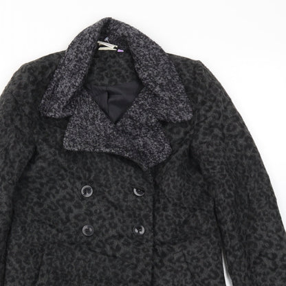JHON LEWIS Girls Black Animal Print  Basic Coat Coat Size 11 Years