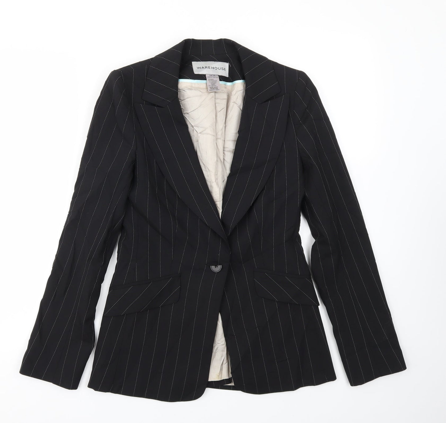 Warehouse Womens Black Striped  Jacket Blazer Size 10