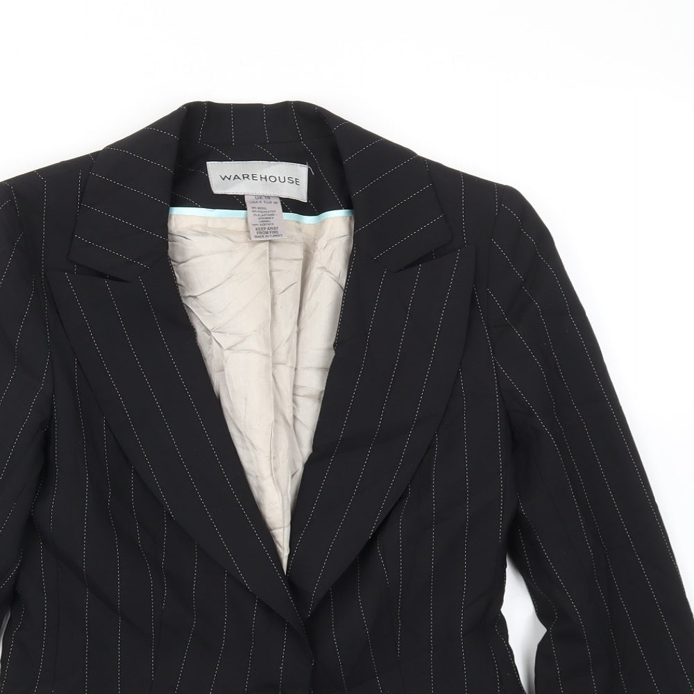 Warehouse Womens Black Striped  Jacket Blazer Size 10
