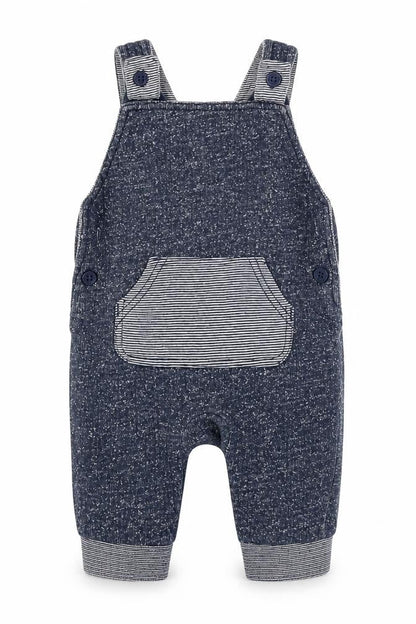 Front view of George boys’ blue dungaree one-piece, size 0-3, months