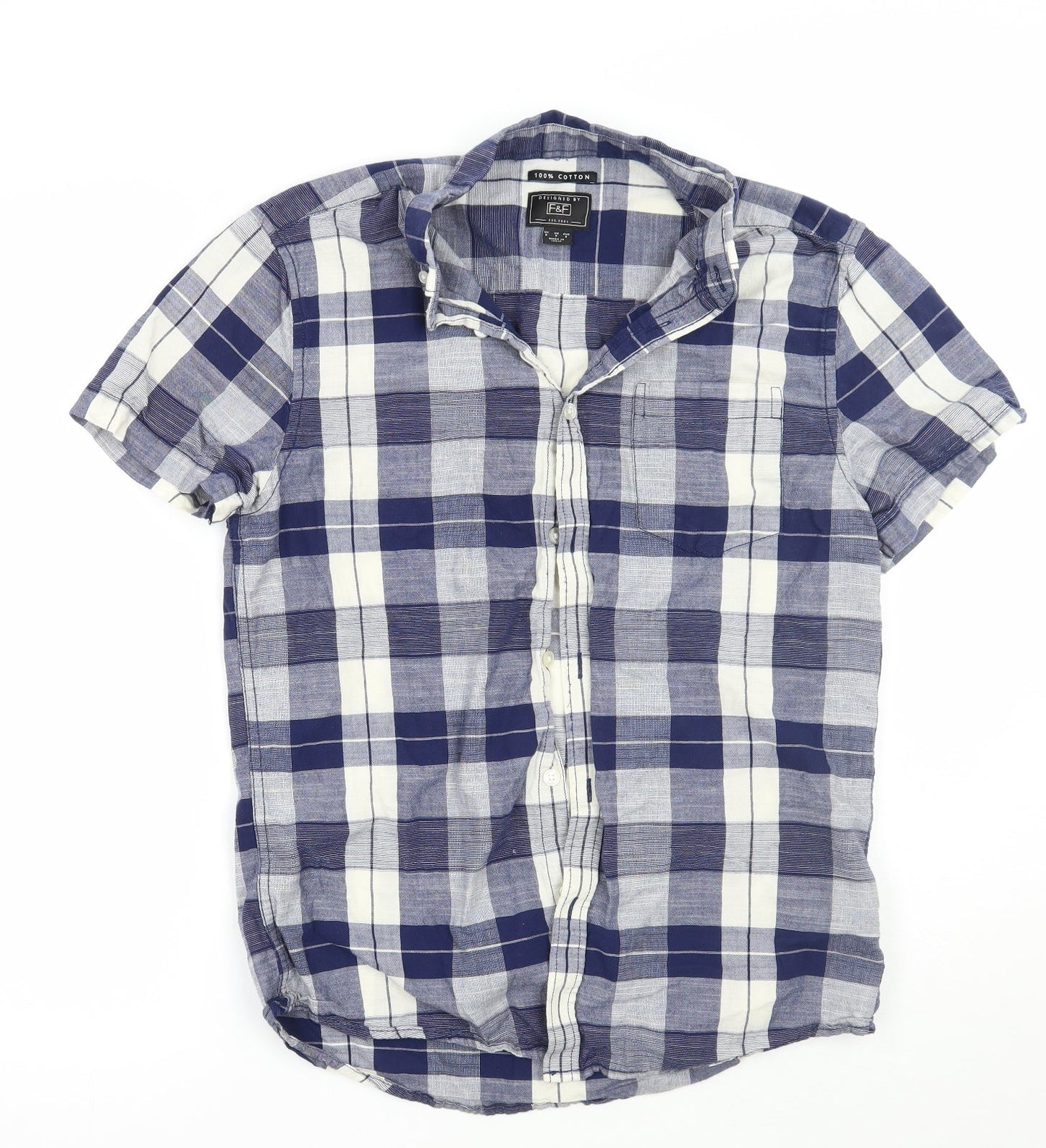F&F Mens Blue Check   Button-Up Size S