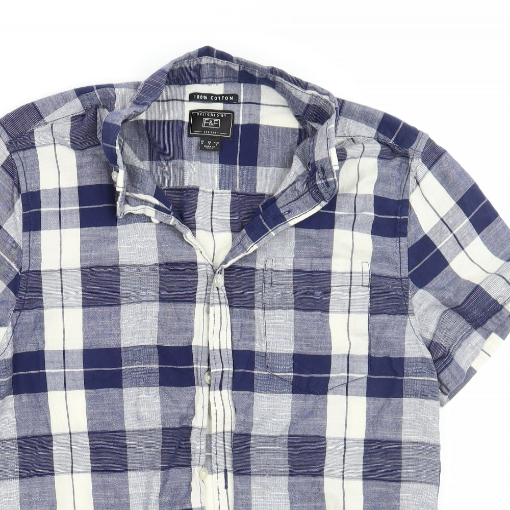 F&F Mens Blue Check   Button-Up Size S
