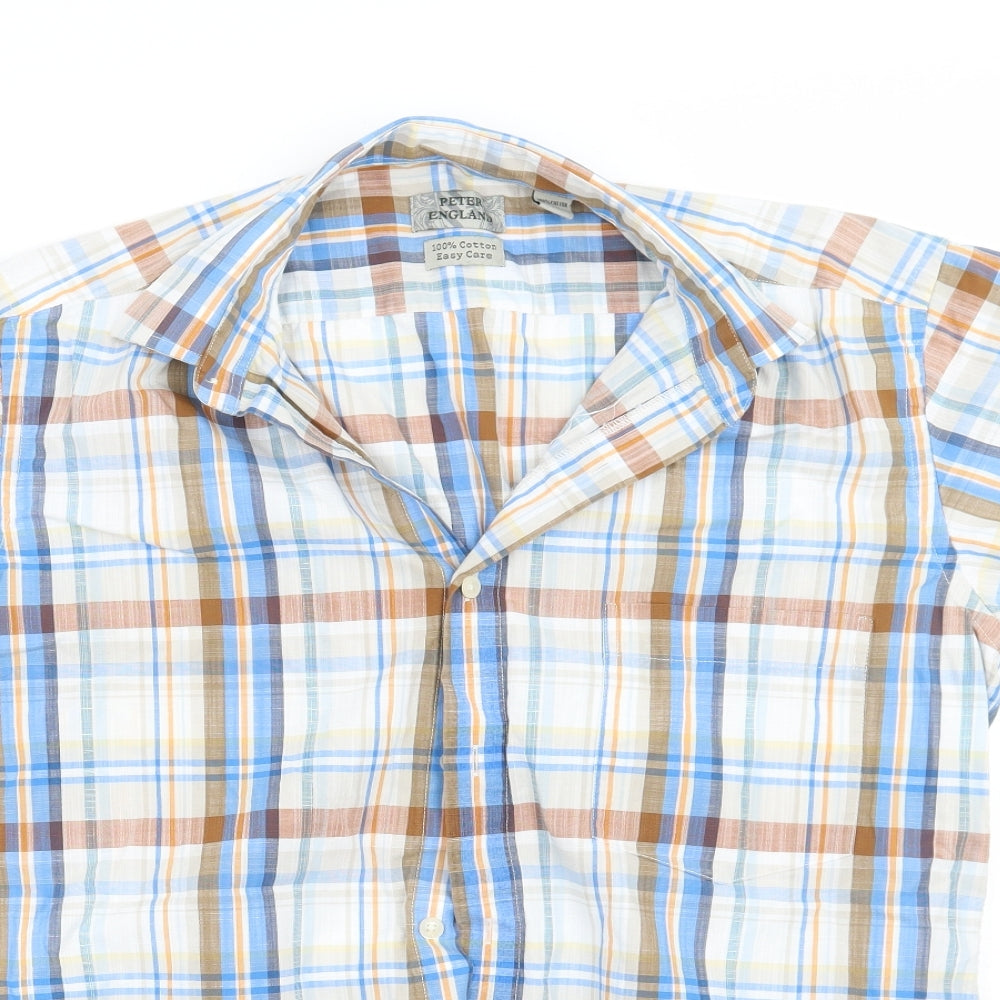 Mens UK Size M Peter England Blue  Button-Up Short Sleeve Casual Shirt