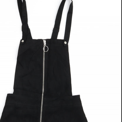 Divided Womens Black   Pinafore/Dungaree Dress  Size 6  - Suede Effect