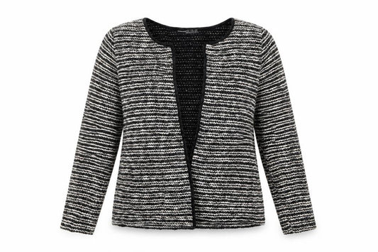 Front view of Atmosphere women’s black striped cardigan jumper, size M