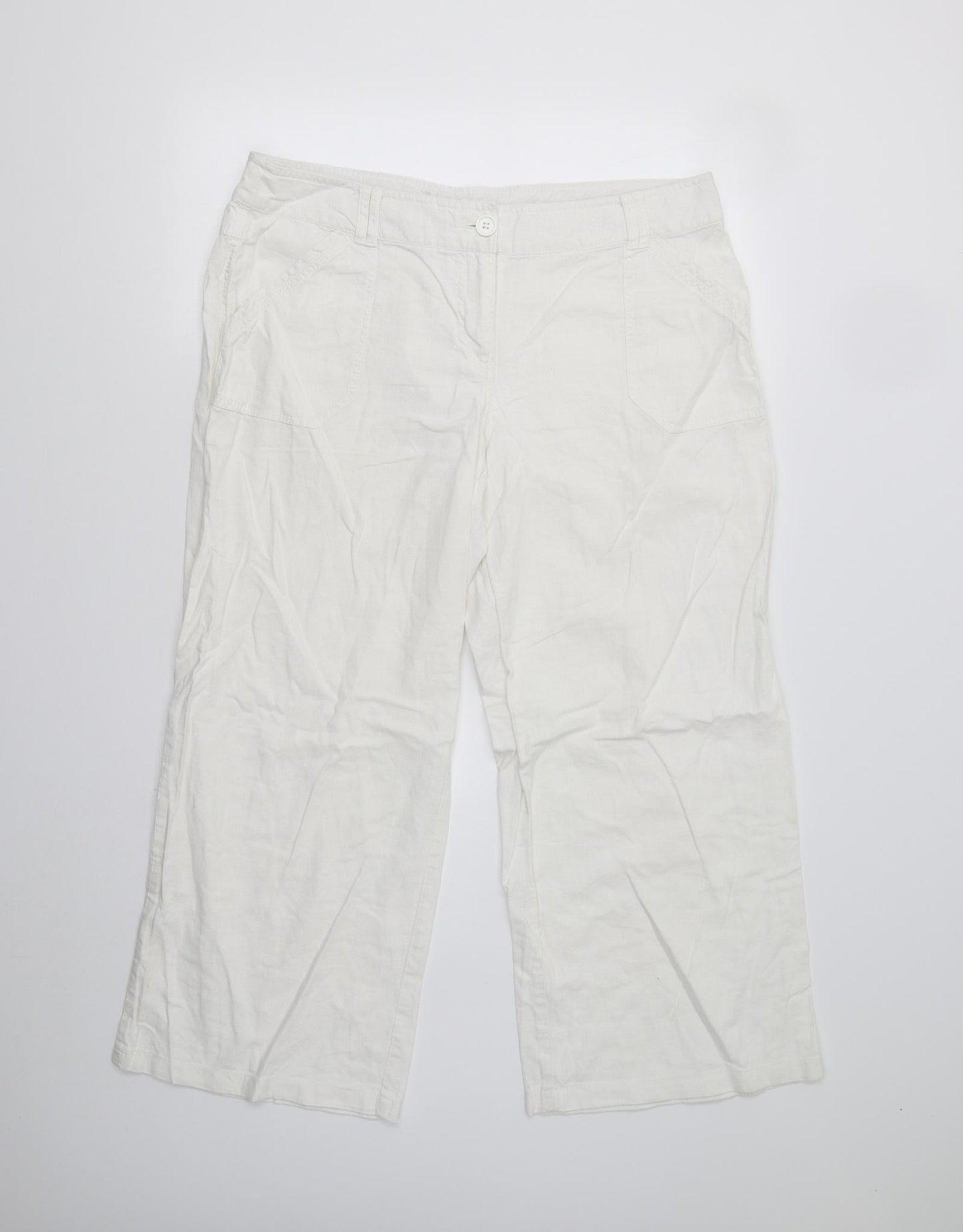 Womens UK Size 14 Preworn Regular Fit  White Trousers