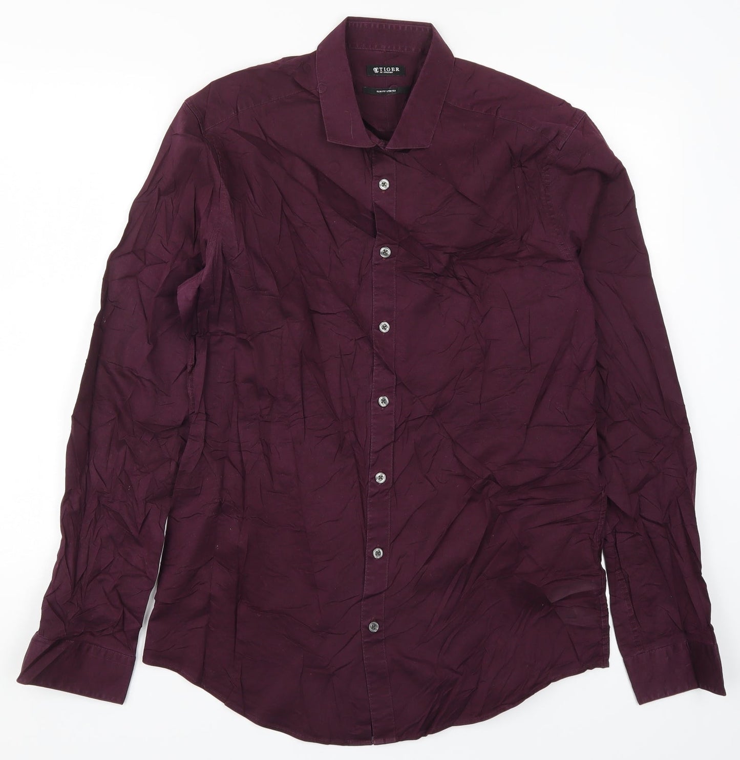 Tiger Mens Purple    Button-Up Size L