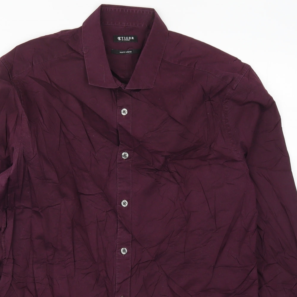 Tiger Mens Purple    Button-Up Size L