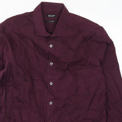 Tiger Mens Purple    Button-Up Size L
