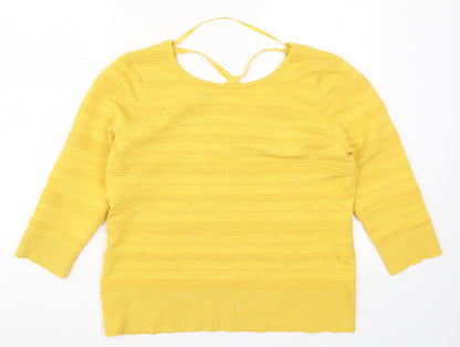 Spease Womens Yellow Striped Rayon Pullover Jumper Size XL