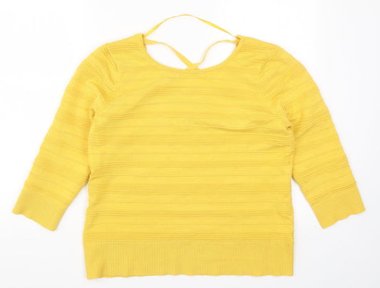 Spease Womens Yellow Striped Rayon Pullover Jumper Size XL