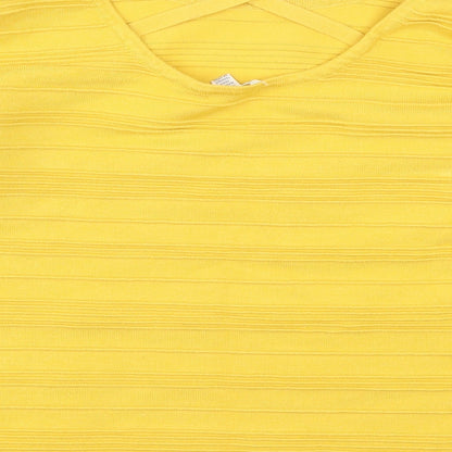 Spease Womens Yellow Striped Rayon Pullover Jumper Size XL