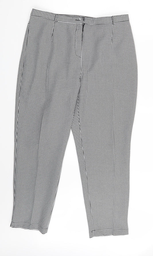 BASSINI Womens Black Houndstooth  Chino Trousers Size 16 L27 in