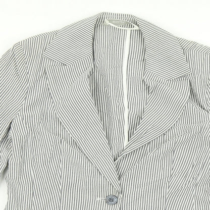 Elegance Womens Grey Striped  Jacket Blazer Size 10